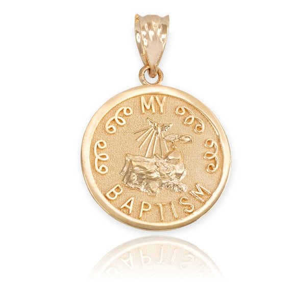 10K Solid Gold My Baptism Pendant Charm - Yellow, Rose, or White